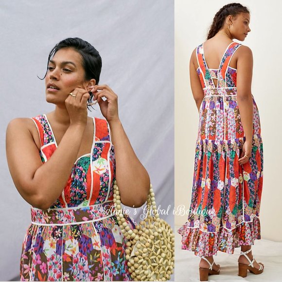 RARE NWT ANTHROPOLOGIE BHANUNI By JYOTI Square Neck Bohemian Maxi Dress. - Picture 16 of 16